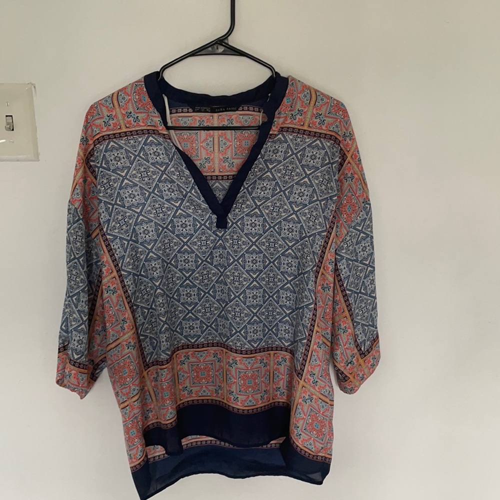 Zara summer blouse. Silky fabric. Japanese style.